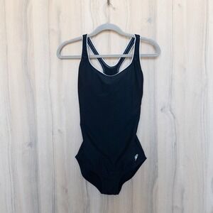 Speedo Womens Athletic One Piece Swimsuit 8 Black Racerback Performance Training